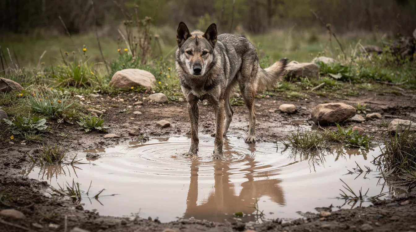 Dog standing in muddy water
