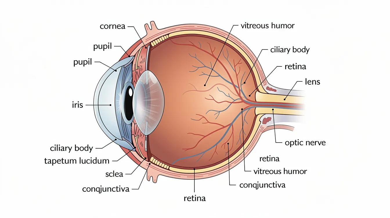 Diagram of dog eye anatomy.
