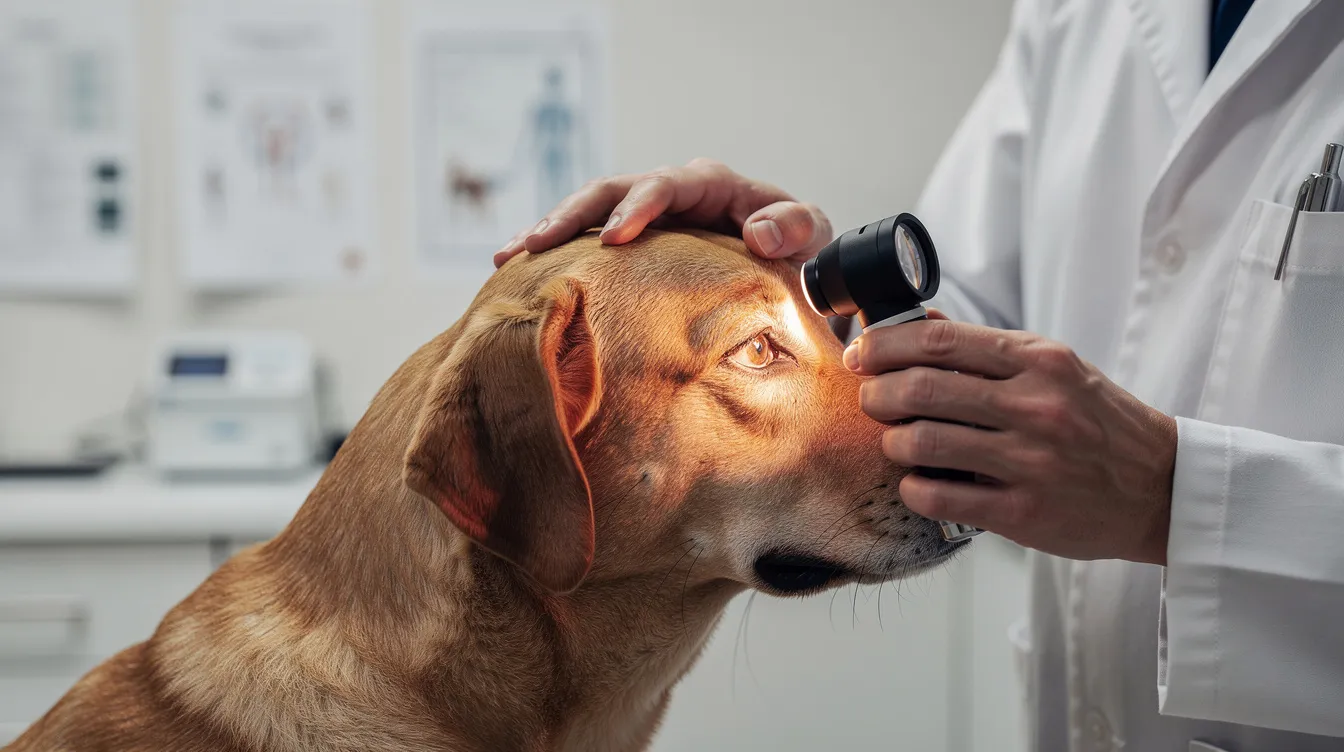 Veterinarian examining a dog's eye